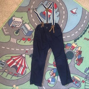 dress pants with suspenders.